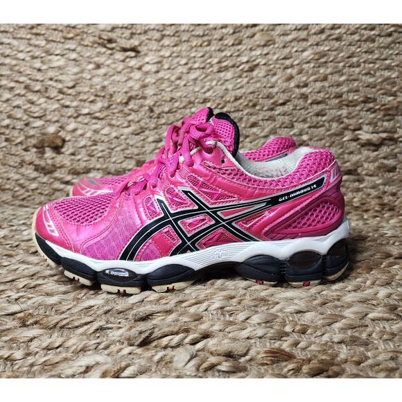 Asics Gel Nimbus 14 Pink Black Athletic Running Shoes Women's Size 7 T291N - Picture 1 of 11